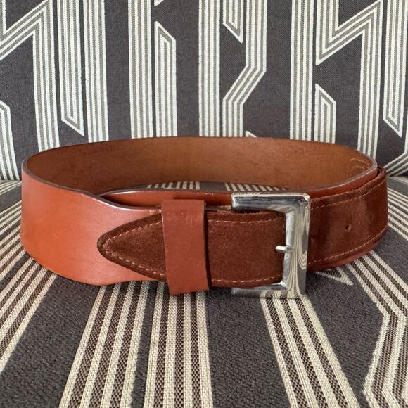 VTG Garfinckel’s Brown Leather Suede Double Flap Belt Size S/M - Picture 6 of 15